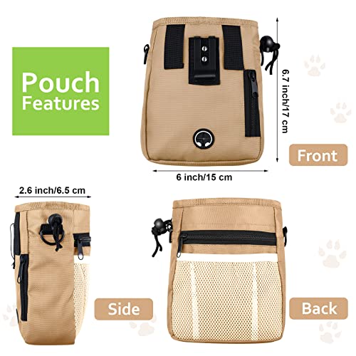 Weewooday Dog Clicker Training Kit, 1 Dog Treat Training Pouch and 2 Pieces Pet Training Clicker with Wrist Strap, Built in Poop Bag Dispenser Easily Carrying Pet Toys Treats (Brown, Solid Pattern)