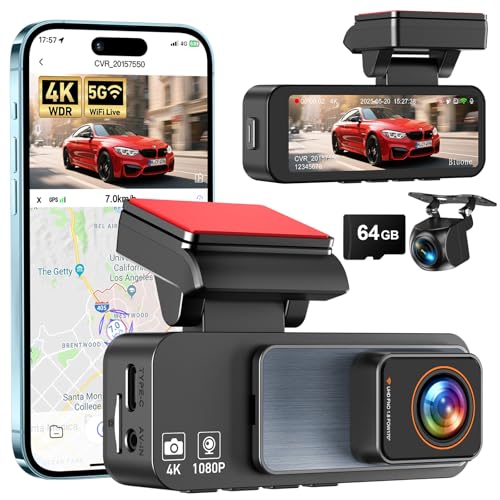 Dash Cam Front and Rear, 4K Dash Camera for Cars Built-in 5G WiFi & GPS, 3.2