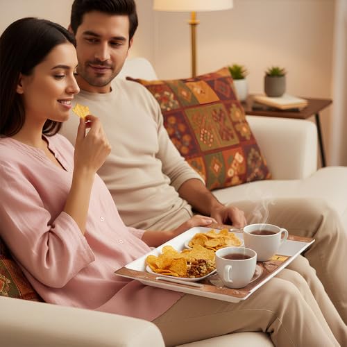 Image of U.P.C Tray Set for Serving Snacks, Multi-Use Nashta Plate & Kitchen's Tea Tray, Perfect Tray Sets for Hosting Guests at Home, Serving Tray Set of 2, Trays for Kitchen. (ROY34)