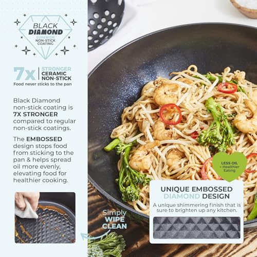 Tower T900134 Diamo Wok with Black Diamond Ceramic Non-Stick Coating and Softtex Handle, Aluminium, 28cm, Black - Image 3
