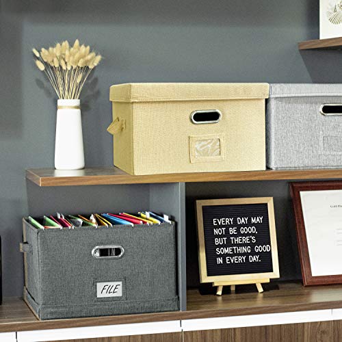 JSungo File Organizer Box Office Document Storage with Lid, Collapsible Linen Hanging Filing Organization, Home Portable Storage with Handle, Letter Size Legal Folder, Yellow - Thumbnail 2