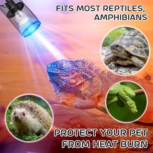 Image of VIHOSE 2 Pcs Reptile Heat Lamp Guard with 150W Ceramic Heat Emitter Basking Anti Scald Heating Lamp Holder Mesh Cage Reptile Protection Lampshades for Lizard Snake Chick, Bulb Not Included (Black)