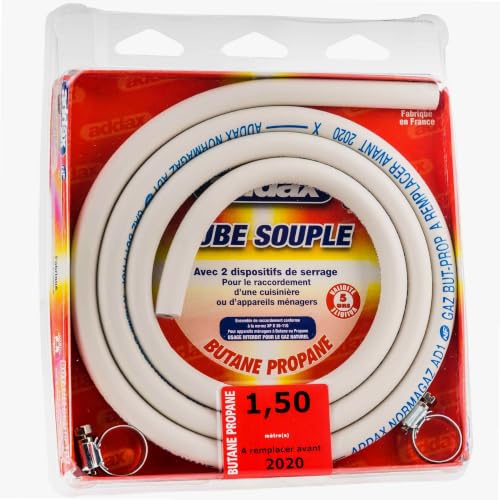 Addax Ribitech - tuy4007 - Tuyau gaz butane et propane 1m50 diamètre 6x12 nf avec colliers