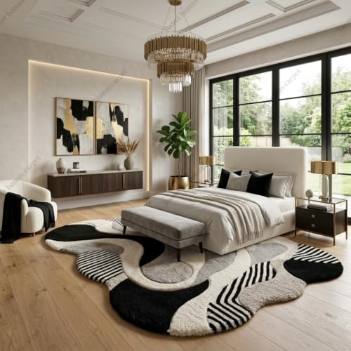 Image of SWEET HOMES Irregular Handwoven Shaggy Fluffy Area Rug | Modern Abstract Plush Carpet for Living Room, 12 x 18 Feet (366 x 549 cm), Black /Grey
