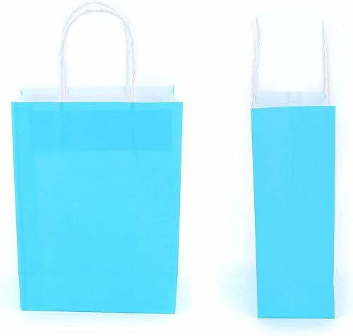 Miniatura 3 de YADIAN 10 bolsas de regalo de papel kraft con asa, bolsas de regalo azules de tamaño pequeño para Navidad, cumpleaños, bodas y celebraciones de