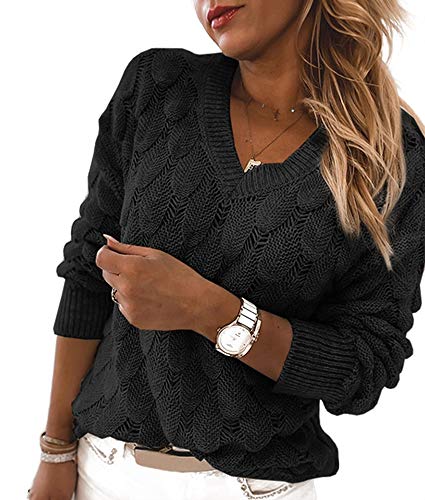 Image of Women's V Neck Long Sleeve Pullover Sweater Lightweight Knit Sweaters Novelty Sweaters