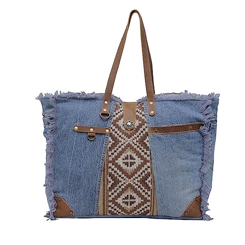 Myra Bag Western Canvas Weekender Bag for Women - Upcycled Leather Big Shoulder Bag Sofia
