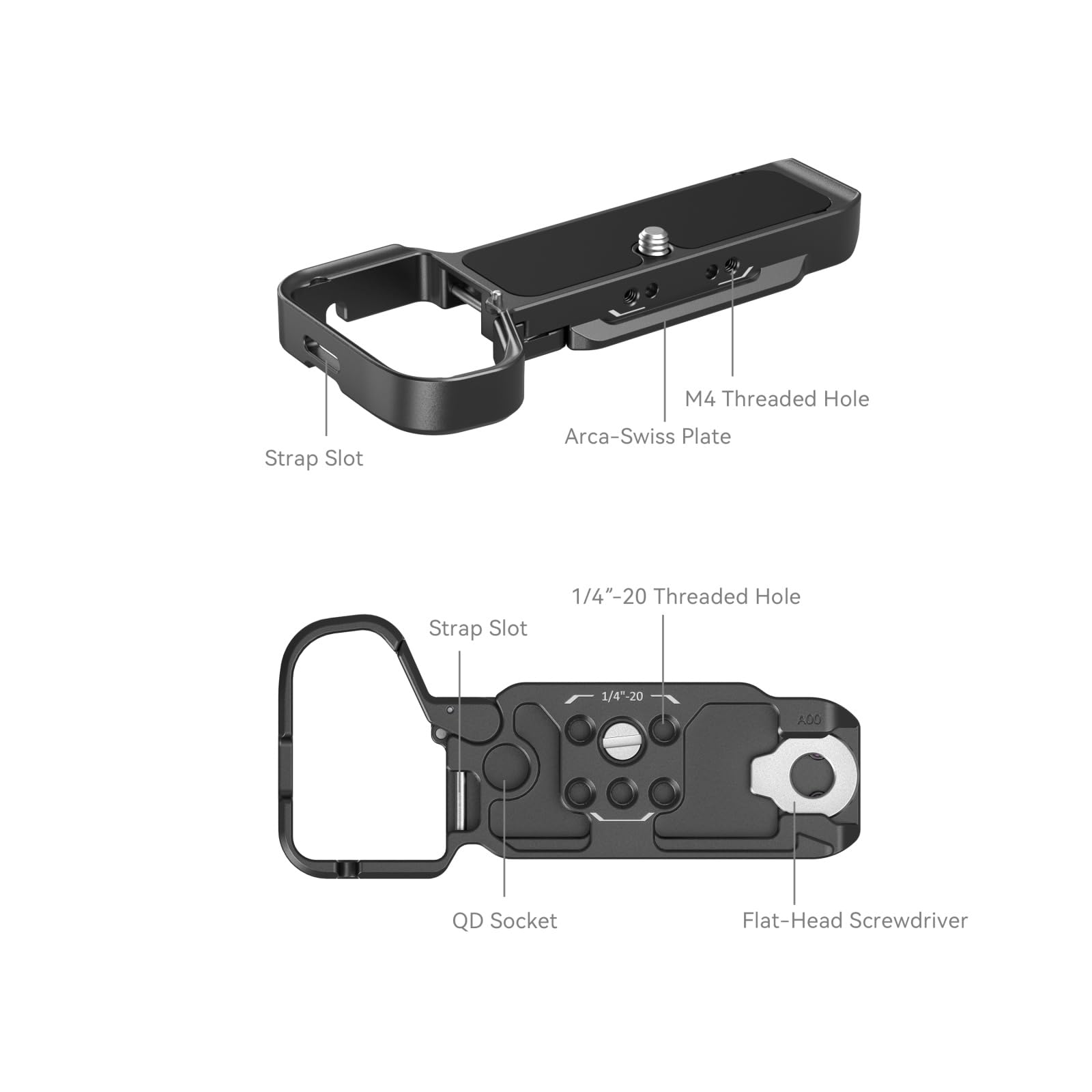 SMALLRIG Base Plate dla Sony A7C II / A7CR, PłYta do Montażu Dolnego (Czarna) z Wbudowaną PłYtką Szybkozłącza dla Arca, Gniazdo QD, Szczelina na Pasek, Otwór Gwintowany 1/4"-20 i 3/8"-16-4438