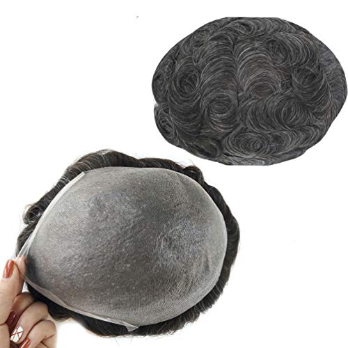 Hairnotion 0.04-0.06MM Thickness Super Thin Skin Front 1/8" V-looped Human Hair Toupee for Men (1b30#), 8”X10“