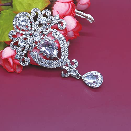 Image of Crystal Pearl Flower Brooches Pins Fashion Beautiful Created Rhinestone Floral Brooch Good Idea for Party Dance Wedding Banquet for Elegant Women Girl