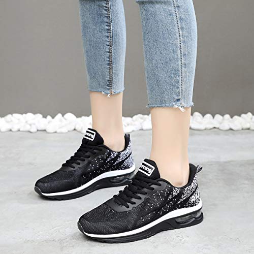 GANNOU Women\'s Air Athletic Running Shoes Fashion Sport Gym Jogging Tennis Fitness Sneaker Black 8 B(M) US
