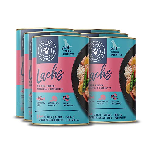 Pets Deli Classic Hunde Nassfutter Lachs, Reis & Kartoffel, leicht verdaulich, mit Omega-3 für Haut & Fell, getreidefrei, ohne Zucker, 6x750 g, Premium Qualität