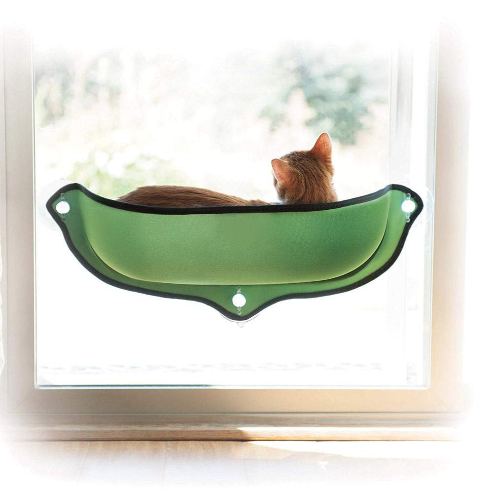 Katzenhängematte Khaki Cat Hängematte Cat Barsch Fenster Sitz Saugnäpfe Platzsparende Haustier Ruhesitz Soft Schaukelbett Sonnenbad 2St