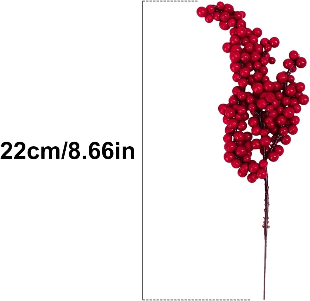 Christmas Berry Stems Xmas, Holly Tree Picks, Berries Branches Decoration, Flower Arrangement, 22cm