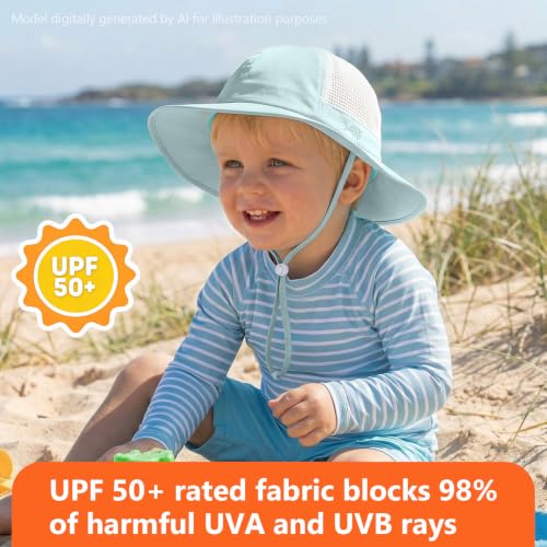 Image of BASSDASH Kids UPF 50+ Wide Brim Sun Hat for Summer Beach Outdoor
