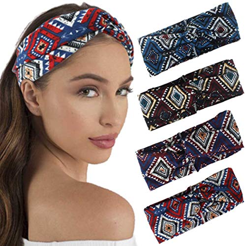 Relbcy Boho Cross Headbands Red Running Hair Bands Elastic Sweat Head Wraps Fashion Head Scarfs for Women and Girls (Type A)