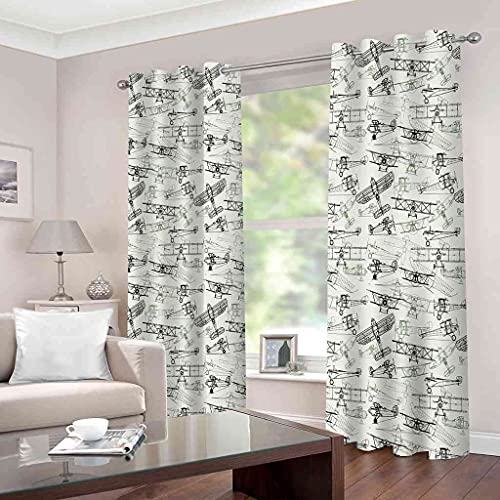 Rideau occultant à oeillets imprimé avion rétro polyester isolant phonique chambre - 3