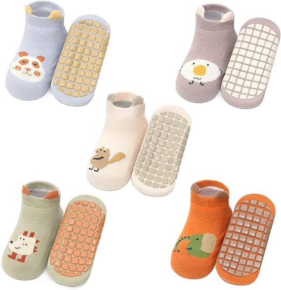 Image of Afrodite Baby Non-Slip Grip Socks for Toddlers - Soft Cotton Anti-Skid Socks with Cute Animal Patterns - Comfortable Indoor Slipper Socks for Boys & Girls 0-3 Years