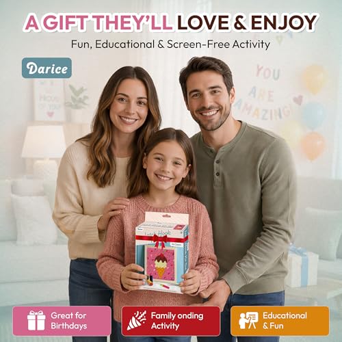 Image of Darice Latch Hook Rug Kit, Ice Cream Design DIY Latch Hook Kit for Kids & Adults, Color Canvas, PreCut Yarn & Hook Tool, Craft Activity & Gift for Kids