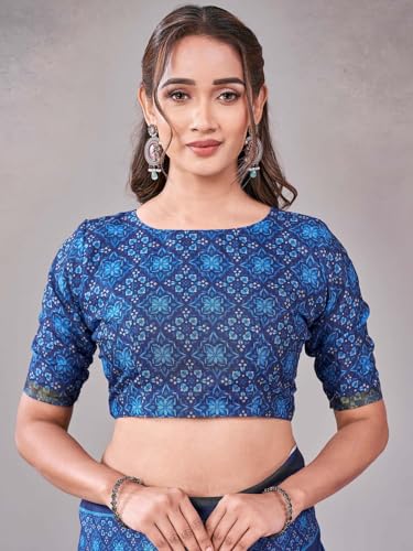 Image of Satrani Women's Chanderi Printed Saree with Unstitched Blouse Piece