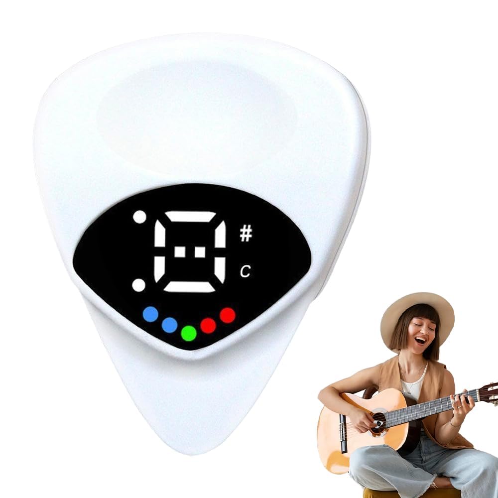 KASTWAVE 2 In 1 Guitar Tuner and Pick, 0.6mm Guitar Pick Plectrum, Digital Guitar Pick with LED Screen Display, 12 Equal Temperaments Musical Note, Tuners for Musical Instruments, White