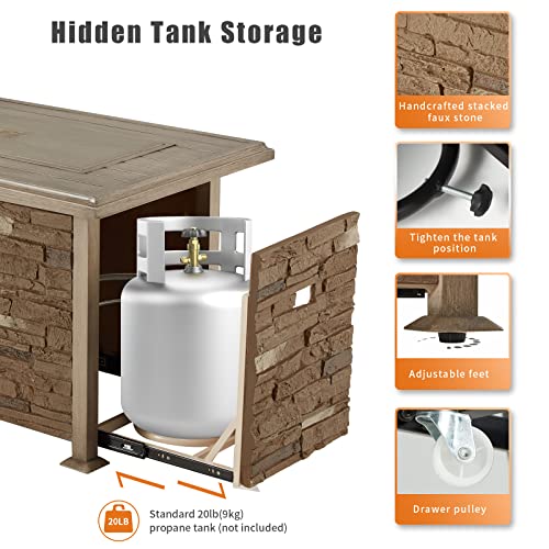 Vicluke 44 Inch Aluminum Propane Fire Pit Table W/ Faux Ledgestone, Hand-Painted Table Top, 50,000 Btu Fire Table W/ Csa Certification,Waterproof Cover,Glass Rock For Outdoor,Patio,Christmas (Coffee) #TOP3