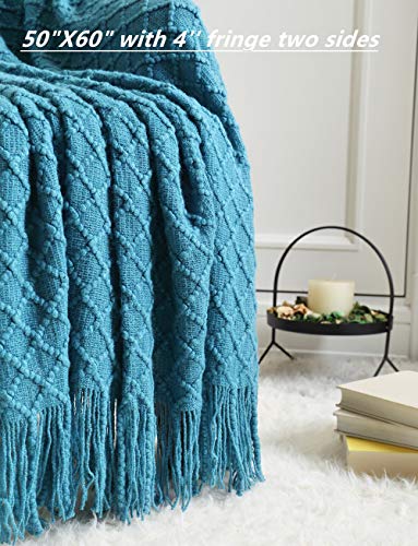 Image of CREVENT Boho Crochet Throw Blanket for Couch Sofa Chair Bed Decoration, Gift Idea for Girlfriend Mom Birthday, Soft Warm Cozy Light Weight for Spring Summer (50''X60'' Turquoise /Dark Teal)