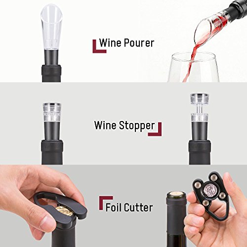 Electric Wine Opener, BFULL Cordless Bottle Opener Electric Corkscrew, 2PCS Opener Includes Automatic Wine Opener, Air Pressure Wine Opener, Vacuum Stoppers(2pcs), Foil Cutter, Wine Aerator Pourer