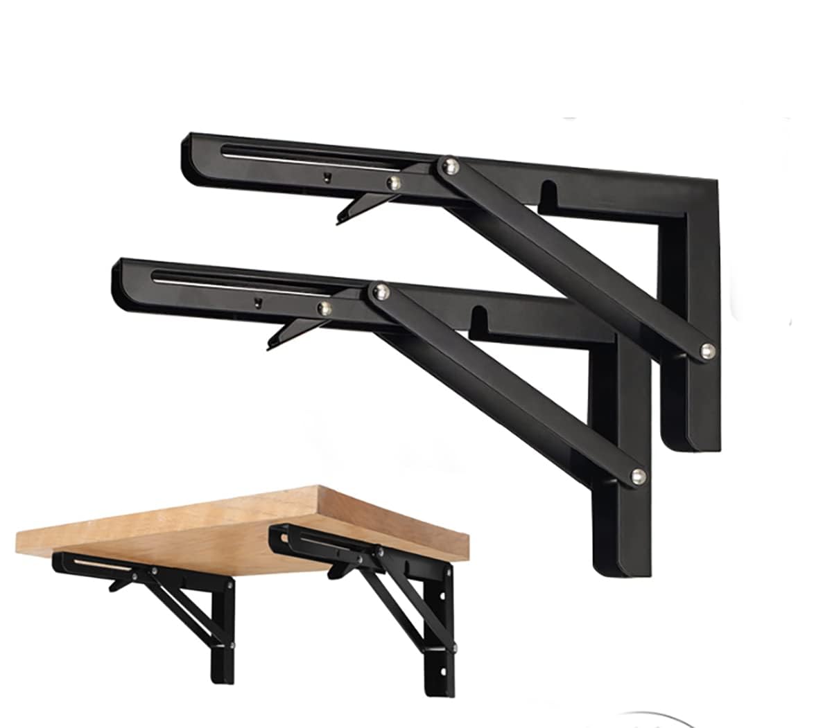 BECO + Folding Shelf Bracket Pair 20 Cm Heavy Duty Stainless Steel Foldable Wall Mount Shelf Support with Locking Mechanism for Kitchen Table Workbench Study Desk and Storage Shelves-picture-13