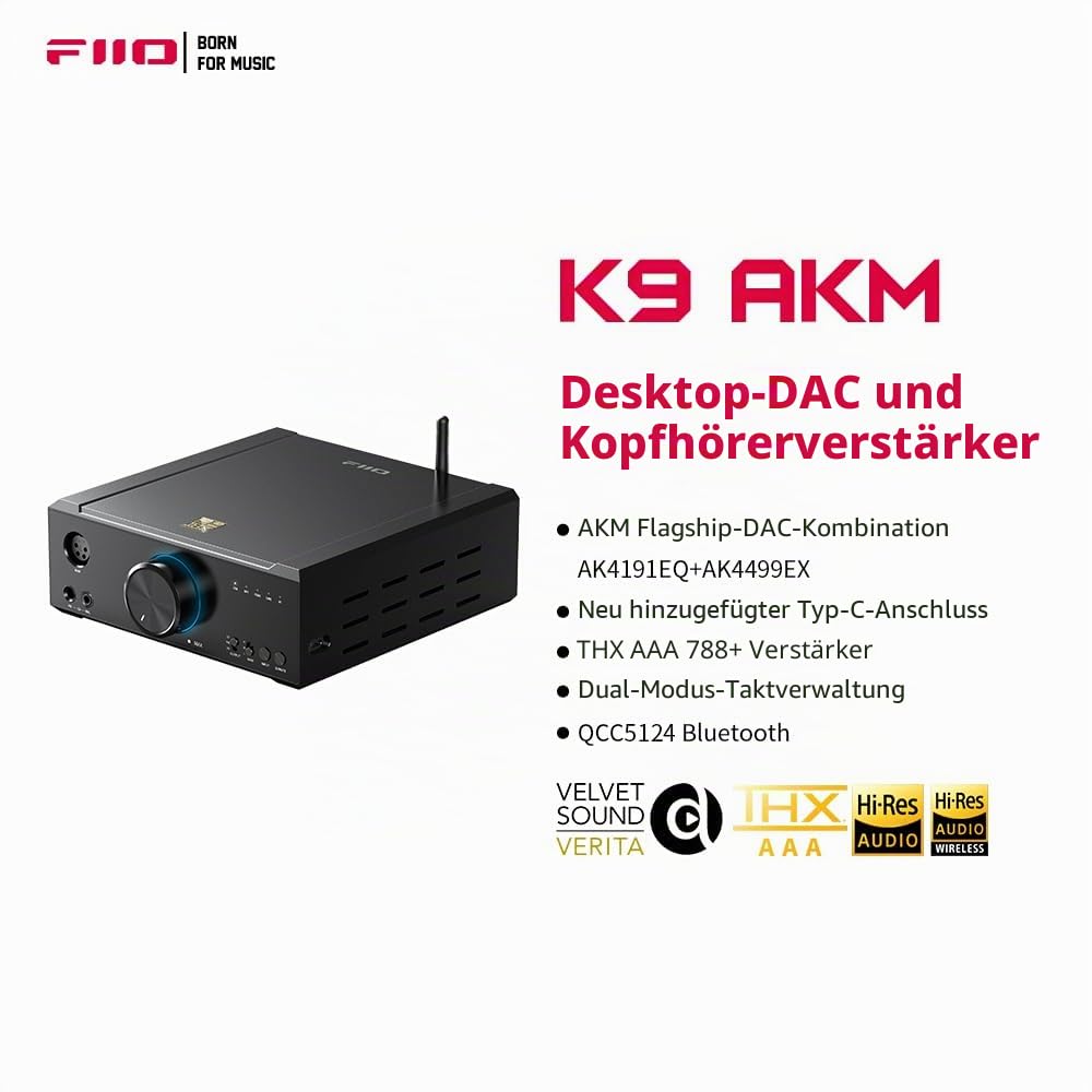 FiiO K9 AKM Desktop-DAC- und Kopfhörerverstärker, AK4191EQ + AK4499EX, THX AAA 788+, Bluetooth 5.1 LDAC, 768 kHz/32 Bit DSD512, 4,4/6,35 mm Ausgang für PC/HomeAudio