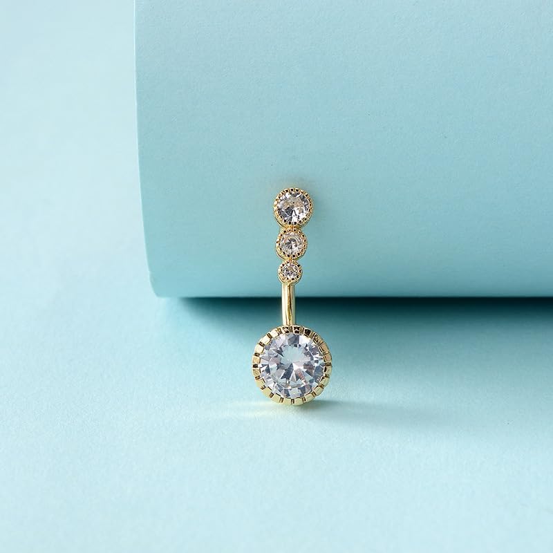 POYAMUSE 14G Belly Button Ring 316L Stainless Steel Navel Piercing Jewelry with Cubic Zirconia - Image 4