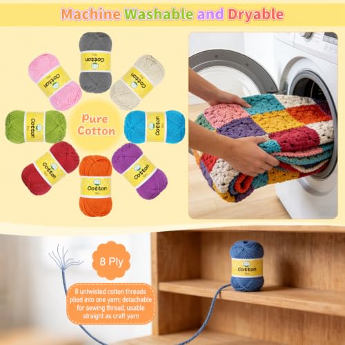 Image of Coopay Mini Soft Cotton Yarn for Crocheting - 20 Pack of 25g /0.88oz - #2 Sport Weight(Fine) - 90 Yards of Crochet Yarn for Beginners, Thin Colorful Yarns Set for Crafts, Starter Kit for Knitting