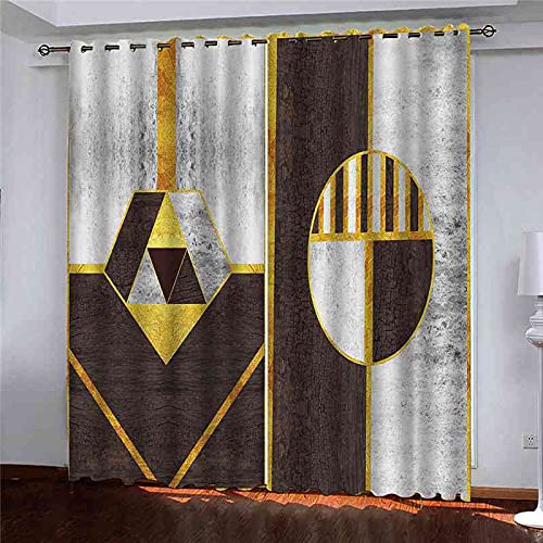 Rideau occultant salon 140x160 cm géométrique doré lot de 2
