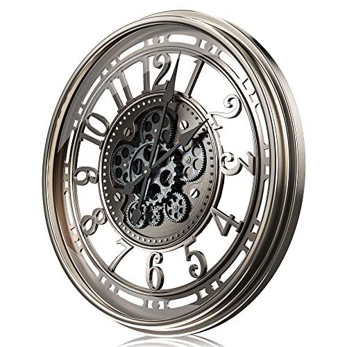 Toktekk 21 Inch Large Wall Clock With Real Moving Gears, Battery Operated Modern Metal Decorative Wall Clock, Oversize Industrial Steampunk Wall Clock For Living Room Decor（Vintage Grey Bronze Arabic） #TOP1