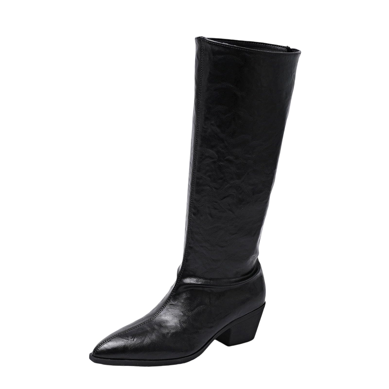Fashion Pointed Toe Boots for Women 2025 Winter Warm Knee High Booties High Chunky Heel Side Zipper Footwear