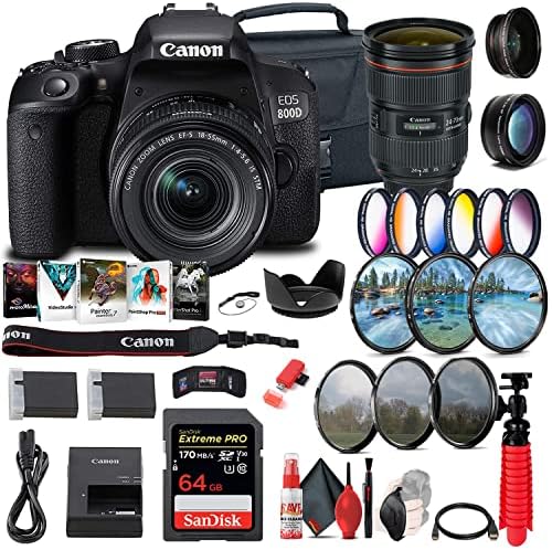 Canon EOS Rebel 800D / T7i DSLR Camera with 18-55 4-5.6 is STM Lens (1895C002) + Canon EF 24-70mm Lens + 64GB Card + Color Filter Kit + Case + Corel Photo Software + More (Renewed)