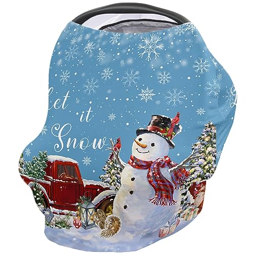 Nursing Cover for Breastfeeding Scarf, Merry Christmas Tree Truck Snowflake Xmas Snowman Blue Baby Car Covers Super Soft Multi Use for Canopy Shopping Cart Cover Blanket Stroller Cover