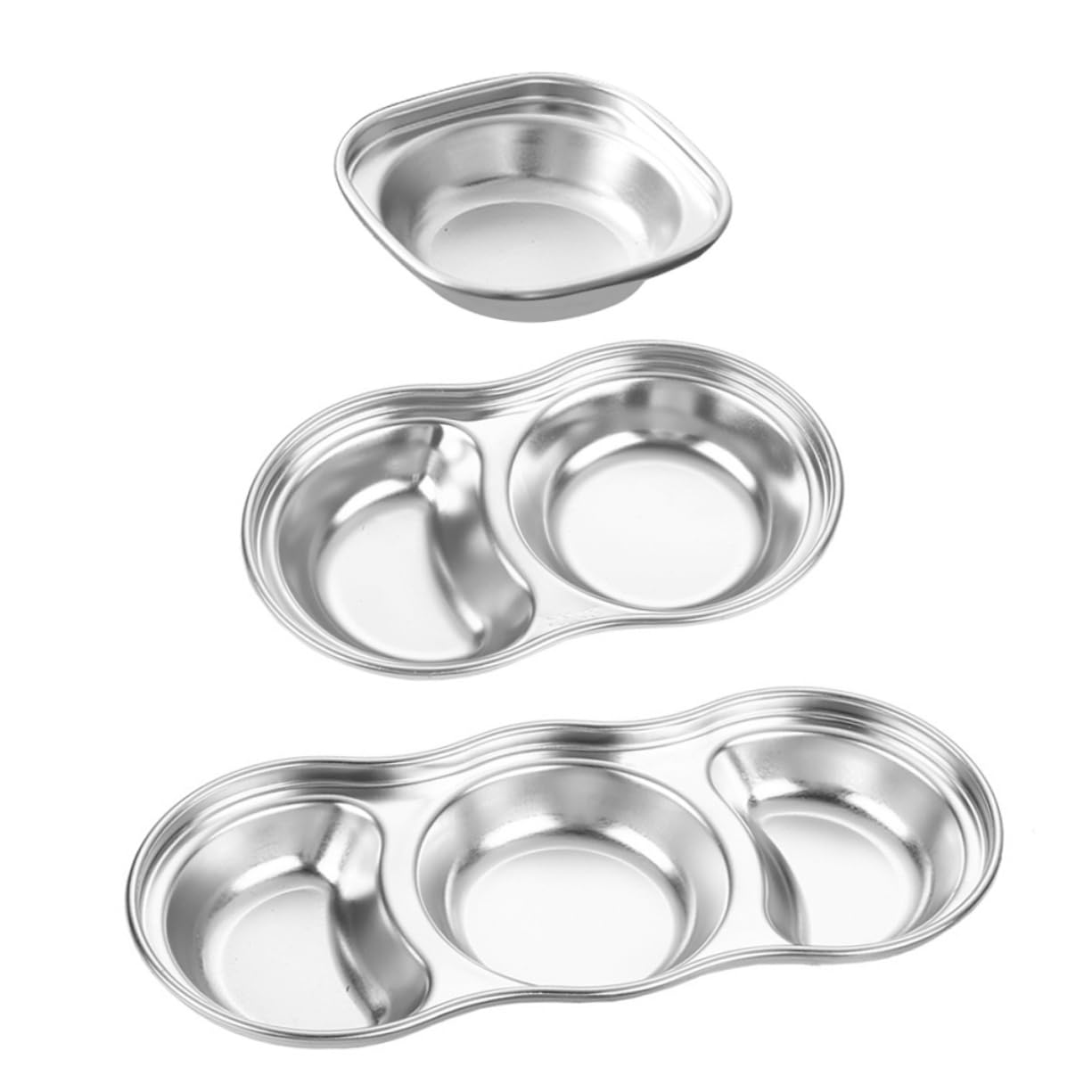 Ciieeo 3pcs Stainless Steel Seasoning Dish Condiment Plate Grid Appetizer Dish Plate for Serving
