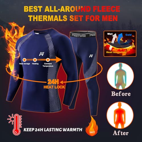 MeetHoo Thermounterwäsche Herren, Funktionsunterwäsche Atmungsaktiv Thermo Unterwäsche Set Lang Thermohemd & Thermohose für Männer Skifahren Laufen Sport