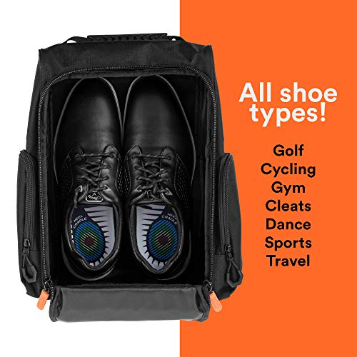 Fitdom Golf Shoe Bag - Tactical Style Zippered Black Shoe Carrier Bags with Ventilation & Multiple Outside Pockets for Socks Tees Gloves Brush & Other Accessories ETC Storage. Perfect for Women & Men - Thumbnail 7