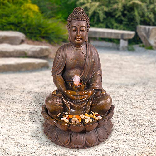 Alpine Corporation 33" Tall Indoor/Outdoor Meditating Buddha Water Fountain Yard Décor #TOP7