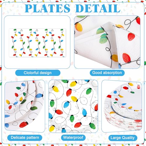Image of Funnymoom 452 Pcs Christmas Party Decorations for 50 Guests, Colorful Christmas Lights Paper Plates Napkins Cups Tablecloth Cutlery Straws Disposable Tableware Set for Xmas Holiday Party Supplies