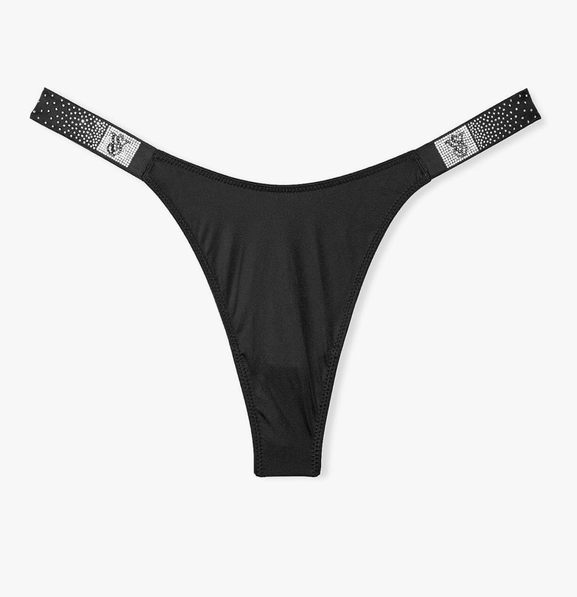 Victorias Secret Scattered Shine Strap Smooth Thong Panty Black Large New