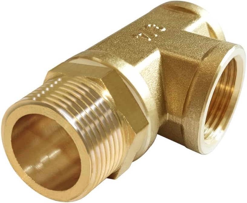 Joywayus Brass Tee Pipe Fitting Barstock 3 Way 3/4" NPT Female x 3/4" NPT Female x 3/4" NPT Male Hose Fitting