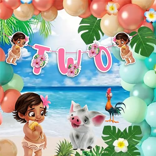 BBY Mna Two Banner – Mna Second Birthday Decorations, Birthday Party Supplies, Tropical Island Theme Banner for Girls - Birthdays Parties Decorations.