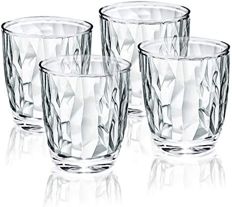 Topsky 10-ounce Plastic Water Tumblers | Set of 4 Transparent Unbreakable Drinking Glasses Clear Acrylic Reusable Juice Wine Cups for Home Picnic Party, Dishwasher Safe, Stackable (Transparent)