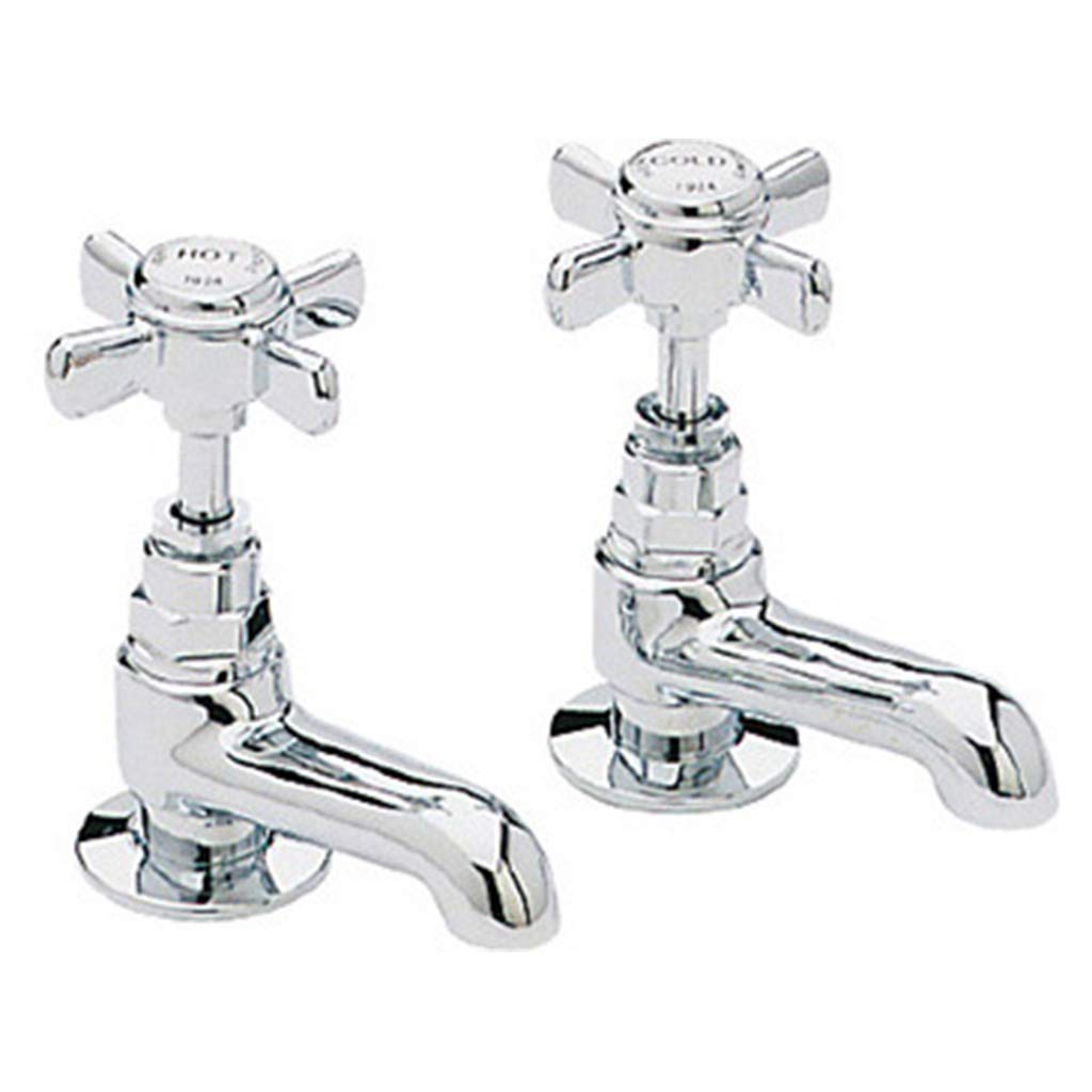 Heritage Dawlish 1924 1/2" Short Nose Basin Pillar Taps Quarter Turn CD in Chrome TDCCS00 (Pair)