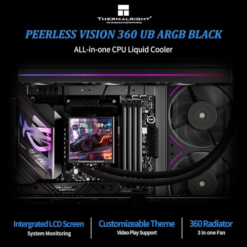 Image of Thermalright Peerless Vision 360 UB ARGB Black CPU Aio Cooler,PC 360 Specification Water Cooler System with Inline PC Fans,3.95''IPS LCD Screen with 480x480 Resolution,for AM4 /AM5;Intel 1700 /1851