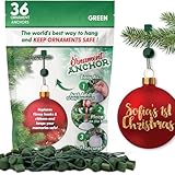 ORNAMENT ANCHOR Ornament Hooks for Hanging Christmas Decorations - No-Slip Hanging Hooks for Xmas - Heavy Duty Christmas Tree Ornaments Hanger Hooks for Small & Large Ornaments (Green, 36 Count)