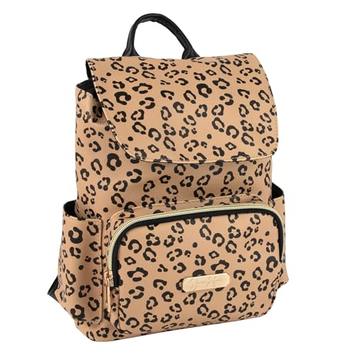 Jessica Simpson Mini mochila com cordão com fivela magnética para mulheres para trabalho, aulas, viagens e viagens, Cheetah, Compacta